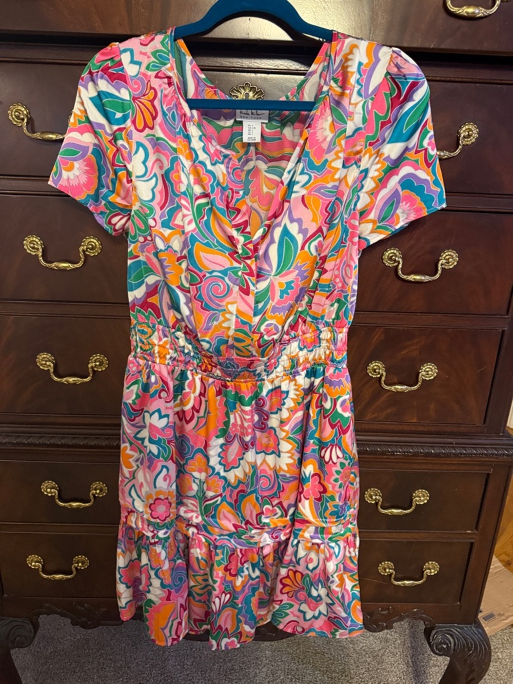 Nicole Miller Pink Teal Floral Mini Dress